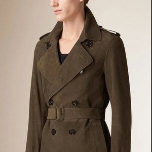 Burberry Suede Nubuck Trench Coat in Olive Green f